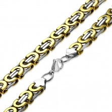 Płaski łańcuszek w srebrno-złotym kolorze - bizantyjski wzór, 9 mm