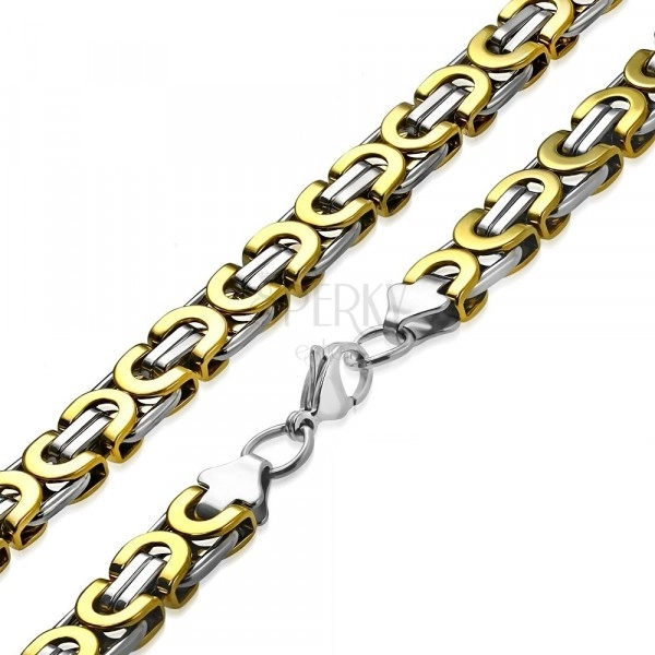 Płaski łańcuszek w srebrno-złotym kolorze - bizantyjski wzór, 9 mm