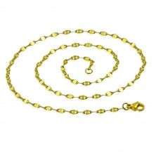Stalowy łańcuszek w złotym kolorze - owalne oczka z rozszerzonymi krawędziami