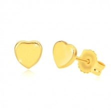 Kolczyki z 14K złota - błyszczące symetryczne serce, sztyft