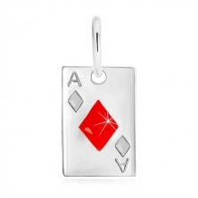 Zawieszka ze srebra 925 - motyw karty do gry, as karo i czerwona emalia
