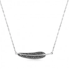 Srebrny naszyjnik 925 - spiralny łańcuszek i patynowane pióro