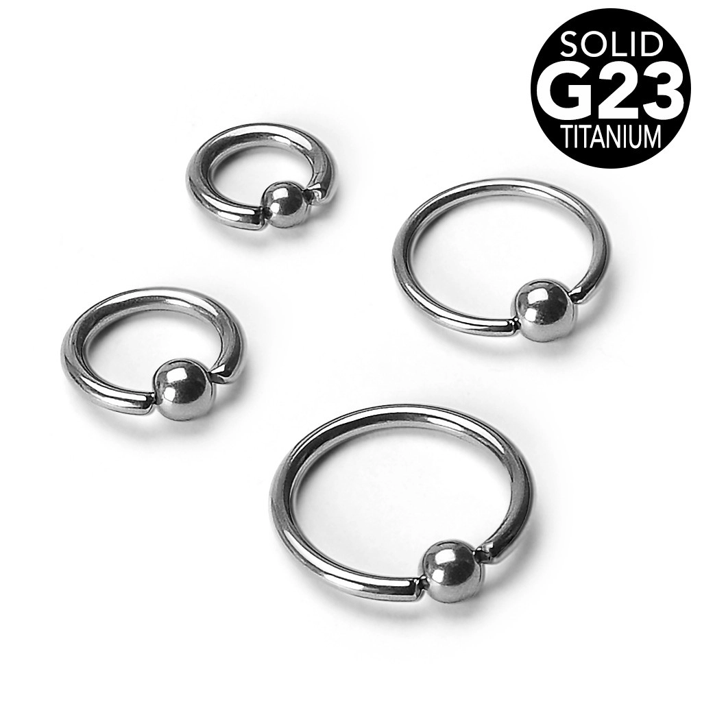 Tytanowy piercing - kółko z kulką, grubość 1 mm - Grubość x średnica x rozmiar kulki: 1 mm x 12 mm x 3 mm