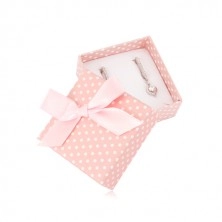Pudełko w kropki, na kolczyki lub dwa pierścionki - pastelowy różowy odcień, kokardka