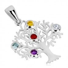 Srebrna 925 przywieszka - drzewo życia, rozgałęzione konary, kolorowe cyrkonie