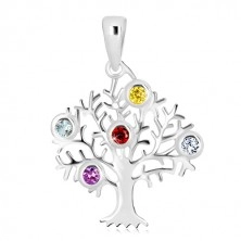 Srebrna 925 przywieszka - drzewo życia, rozgałęzione konary, kolorowe cyrkonie