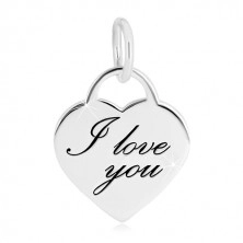 Srebrny 925 wisiorek - zamek w kształcie serca, delikatnie grawerowany napis "I love you"