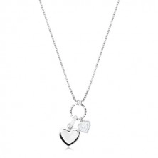 Naszyjnik ze srebra 925 - lśniący łańcuszek o kwadratowych oczkach, zawieszka multi, serca