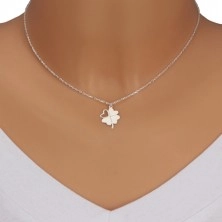Srebrny naszyjnik 925 - koniczynka na szczęście, wycięcie w kształcie serca, lśniący łańcuszek