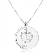 Naszyjnik ze srebra 925 - kwadratowy łańcuszek, płaskie kręgi, serce i napis