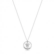 Srebrny 925 naszyjnik - kontur koła, anioł z ozdobami, napis