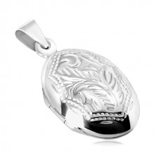 Srebrny 925 wisiorek - medalion, obustronnie ozdobiony owal z naturalnym motywem