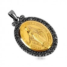 Przywieszka ze srebra 925 - cudowny medalik w złotym odcieniu, dekorowana krawędź o ciemnoszarym kolorze