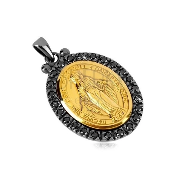 Przywieszka ze srebra 925 - cudowny medalik w złotym odcieniu, dekorowana krawędź o ciemnoszarym kolorze