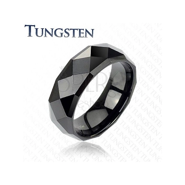 Czarny tungsten pierścionek - z oszlifowanymi rombami, 6 mm