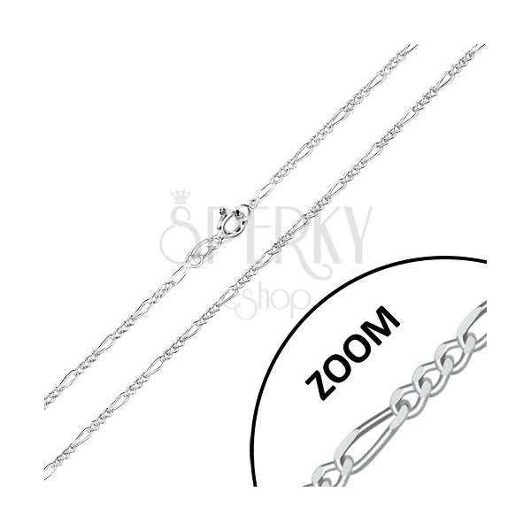 Srebrny łańcuszek 925 - wzór Figaro, ścięte lśniące krawędzie, 1,6 mm