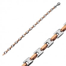 Stalowa bransoletka - prostopadle połączone U-ogniwa w kolorze różowym i srebrnym, 6 mm