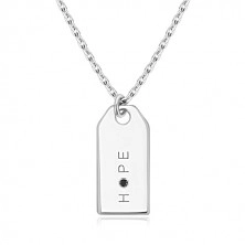 Czarny diament - naszyjnik ze srebra 925, lustrzano lśniąca płytka, napis „HOPE”