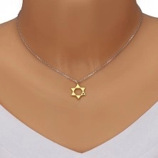 Srebrny 925 naszyjnik - Gwiazda Dawida w złotym odcieniu, czarny diament