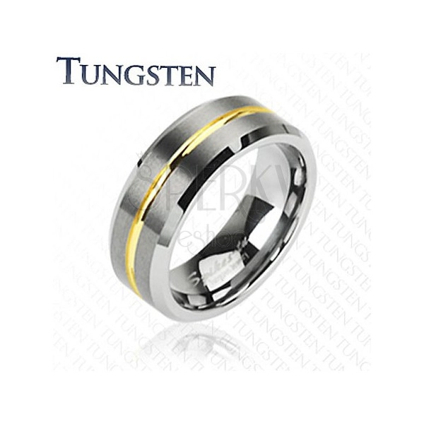 Tungsten pierścionek z paskiem w złotym kolorze, 8 mm