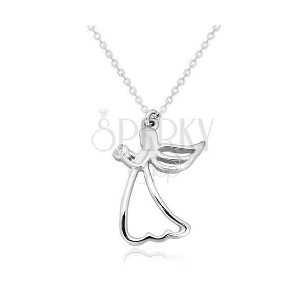 Srebrny 925 naszyjnik - rzeźbiony anioł z sercem, bezbarwny diament