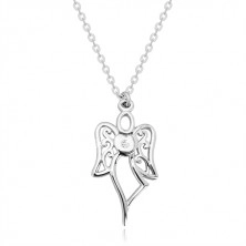 Srebrny naszyjnik 925 - rzeźbiony anioł, serce z przezroczystym diamentem