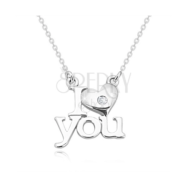 Brylantowy naszyjnik ze srebra 925 „I heart you”, łańcuszek z owalnych oczek