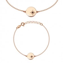 Srebrny 925 zestaw, różowo-złoty kolor - bransoletka i kolczyki, kółko z Gwiazdą Polarną, czarny diament