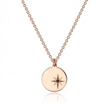 Srebrny komplet 925 różowo-złoty kolor - naszyjnik i kolczyki, koło z Gwiazdą Polarną, czarny diament