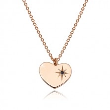 Srebrny naszyjnik 925, kolor różowo-złoty - symetryczne serce, gwiazda polarna, czarny diament