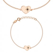Srebrny 925 komplet różowo-złotego koloru - bransoletka i naszyjnik, serce z gwiazdą polarną i diamentem