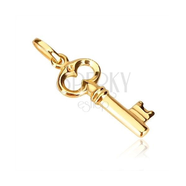 Zawieszka z żółtego złota 585 - błyszczący klucz o antycznym wyglądzie