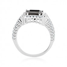 Srebrny pierścionek 925 - czarny cyrkoniowy kwadrat, przezroczysty cyrkoniowy brzeg i ramiona