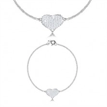 Srebrny 925 zestaw - symetryczne serce z cyrkoniami, szeregowo połączony łańcuszek