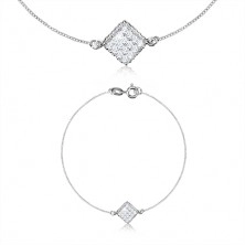 Srebrny komplet 925 - ząbkowany romb z cyrkoniami, kwadratowy łańcuszek