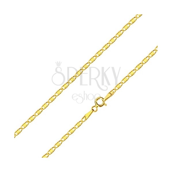 Łańcuszek z żółtego złota 585 - owalne oczka z wycięciami i prostokątem, 550 mm