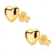 Złote kolczyki 375 - regularne serce z lustrzano lśniącą powierzchnią