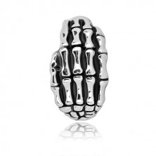 Pierścionek ze srebra 925 - szczegółowy kształt szkieletu dłoni, błyszczące ramiona, patyna