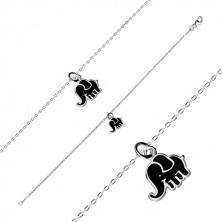 Srebrna bransoletka 925 - lśniący łańcuszek, słoń ozdobiony czarną emalią
