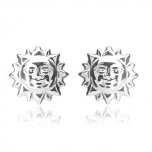 Srebrne kolczyki 925 - uśmiechnięte słoneczko z wyciętymi promieniami, sztyfty