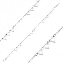 Bransoletka na kostkę ze srebra - lustrzano lśniące trójkąty, kwadratowe oczka