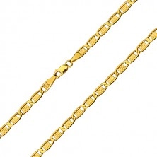 Złoty łańcuszek 585 - wydłużone oczka, elementy z greckim kluczem, 550 mm