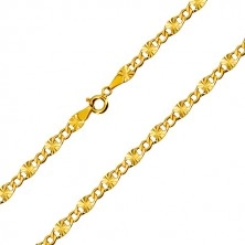 Złoty łańcuszek 585 - płaskie oczka, promieniste wycięcia, oczka sześciokątne, 500 mm