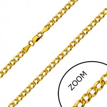 Łańcuszek z żółtego 14K złota - szerokie oczka ozdobione małymi otworami, 500 mm