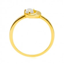 Pierścionek z żółtego 9K złota - półksiężyc z cyrkonią, okrągła cyrkonia w kształcie kaboszonu
