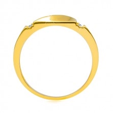 Złota obrączka z 14K złota - przezroczyste cyrkonie, lśniąca fala, gładkie ramiona, 3,5 mm