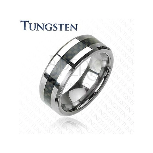 Tungsten obrączka - pierścionek z pasem, wzór szachownicy