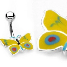 Piercing do pępka żółto-niebieski motylek