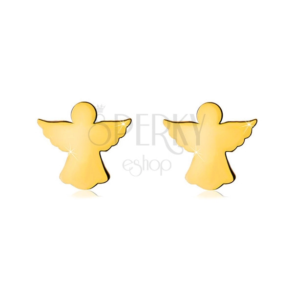 Kolczyki z żółtego złota 585 - rzeźbiony kontur anioła z rozpostartymi skrzydłami, kolczyki