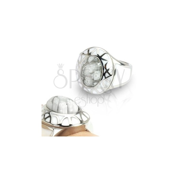 Damski pierścionek ze stali - White Murano